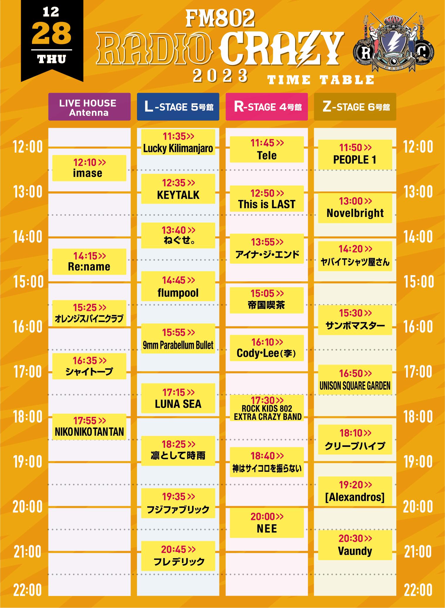 タイムテーブル解禁！】2023年12月28日(木)「FM802 ROCK FESTIVAL 